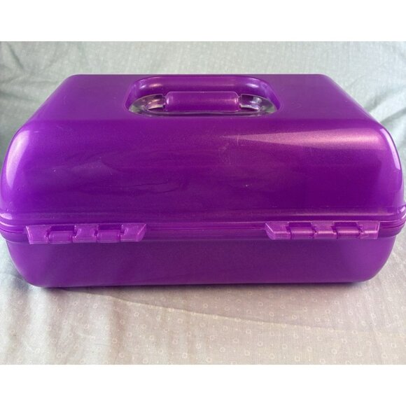 Vintage 90s Caboodles Purple Glitter Cosmetic Case 5622 With Clasp Mirror - Picture 6 of 10
